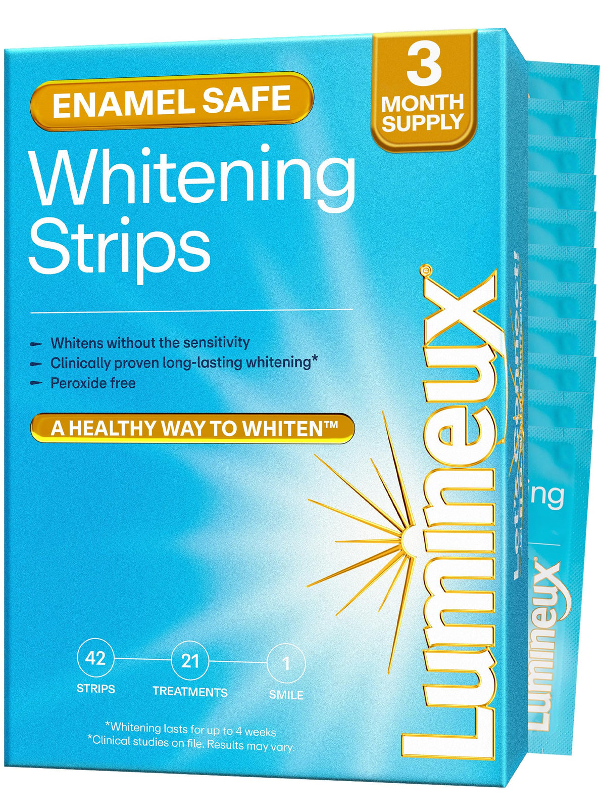 Lumineux Teeth Whitening Strips, Peroxide Free, 21 Treatments (3 Months)