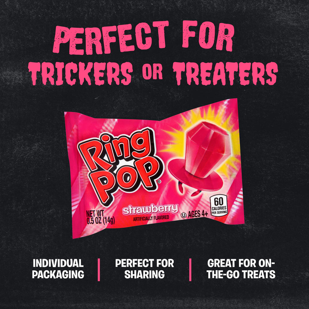 Ring Pop Pink Strawberry Halloween Lollipop, 30 Count, Bulk Party Favors