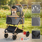Ioboneed 3-in-1 Dog Stroller with Rain Cover, Quick Foldable, Detachable Carrier & Car Seat, for Medium Dogs Cats Up to 50 lbs, Anti-Shock Solid Rubber Wheels, Grey