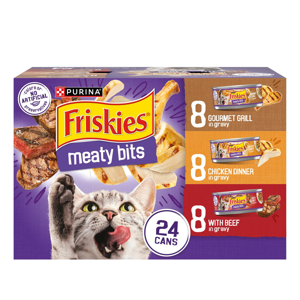 Friskies Purina Meaty Bits Cat Food Variety Pack, 24 Pack 5.5 oz Cans