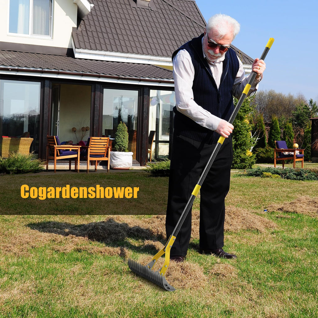 Heavy Duty Thatch Rake for Lawns -15" Dual-Action Dethatcher Thatching Rake with Sharp Blade for Dead Grass Removal,Soil Loosening,Lawn Dethatching,70" Manual Thatcher for Yard,Garden, Lawn
