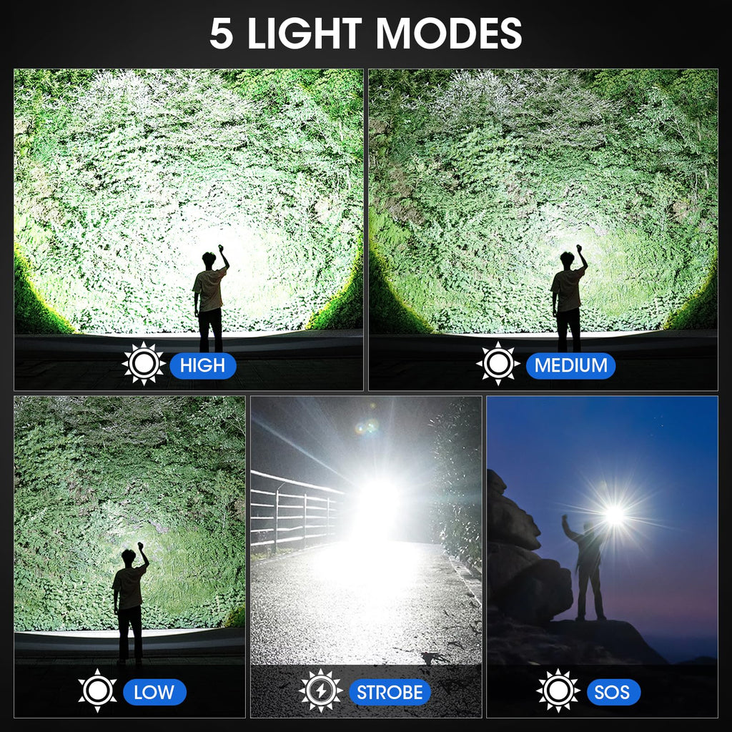 KINGCAESAR 3 Pack Flashlights 90,000 High Lumens - Super Bright Rechargeable Flashlight with 5 Light Modes, IPX7 Waterproof Powerful LED Flash Light for Home, Camping