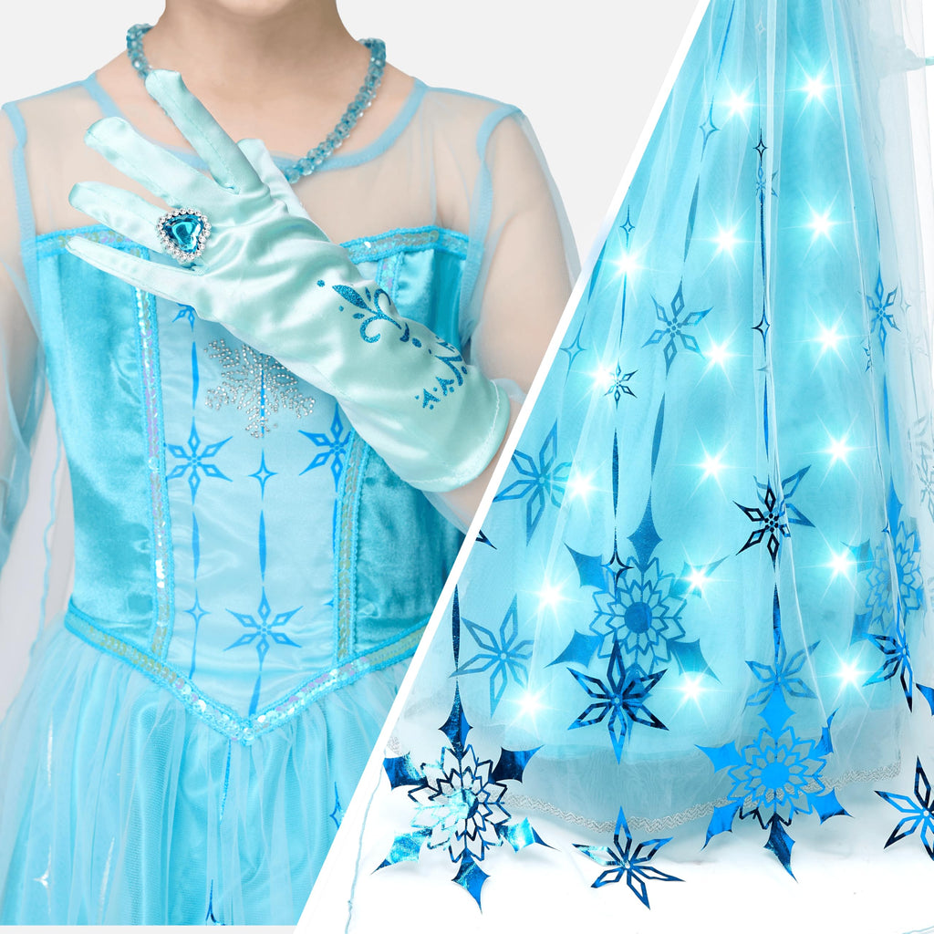 Spooktacular Creations Halloween Girls Ice Princess Dresses, Light-Up Princess Costume for Girls, Sequin Snowflake Long Cape Gown for Birthday, Halloween Dress-Up Party (Small, 5-7 yrs)