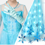 Spooktacular Creations Halloween Girls Ice Princess Dresses, Light-Up Princess Costume for Girls, Sequin Snowflake Long Cape Gown for Birthday, Halloween Dress-Up Party (Small, 5-7 yrs)