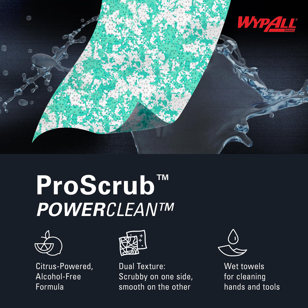 WypAll PowerClean ProScrub Heavy Duty Wet Towels, 6 x 75 Sheets (91367)