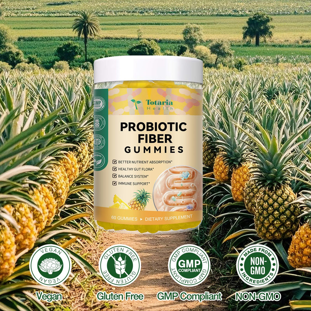9-in-1 Probiotic Prebiotic Fiber Gummies for Adults & Teens, Fiber Supplement Pro with 5 Billion CFU Bacillus Coagulans, Psyllium Husk, FOS, Inulin, ACV for Digestion & Gut, 60 Vegan Pineapple Gummies