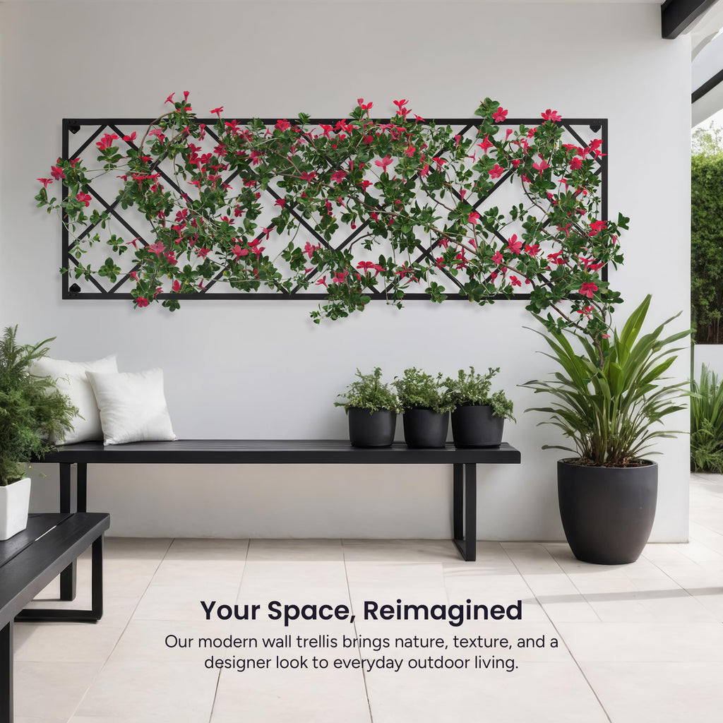 Giant Wall Trellis, 8 Foot Tall (96” high by 32” Wide), for Outdoor Climbing Plants, Sturdy Rectangular Shaped Metal Frame with Lattice Design