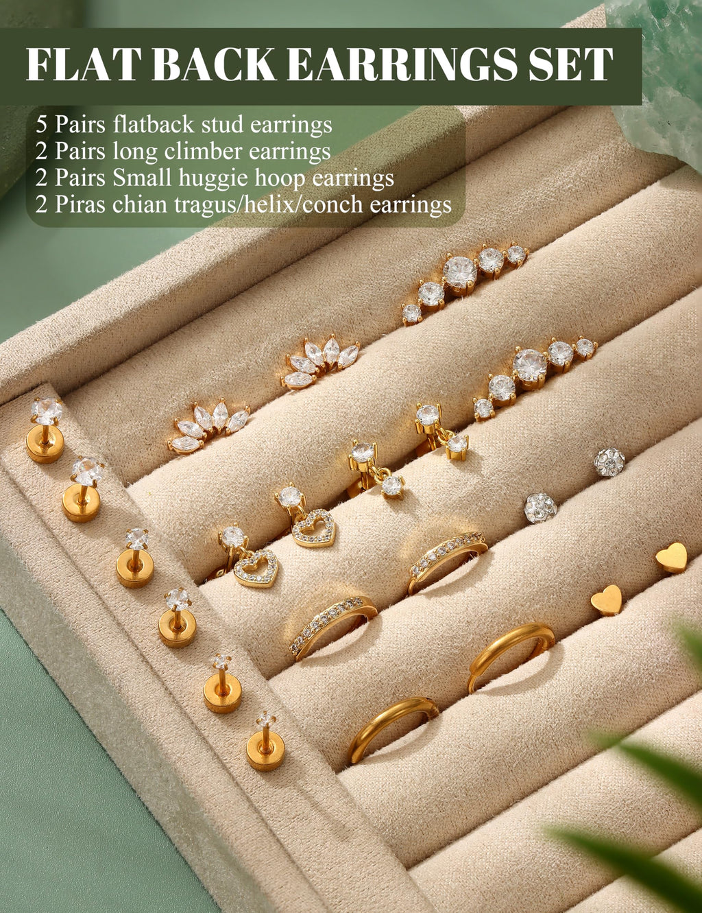 Flat Back Earrings for Women,20G Conch Tragus Helix Piercing Jewelry Gold