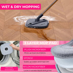 True & Tidy True Clean Spin Mop & Bucket System – Dual Compartment Design for Clean & Dirty Water, 360° Swivel Mop Head, Built-in Scrubbing Brush, Stainless Steel Handle & 2 Reusable Microfiber Pads