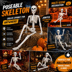 Toolterritary 36" Halloween Skeleton, 3 ft Human Skeleton Full Body Posable Joints Plastic Skeleton for Halloween Decoration, Yard Patio Lawn Garden Skeleton Spooky Party Decoration Indoor Outdoor