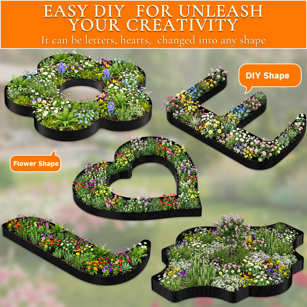 Corrugated Garden Edging,12"×20Ft Galvanized Steel Landscape Edging & Lawn Edging Border,Metal Garden Border for Flower Beds,Garden,Lawn,Raised Beds & Tree Surrounds(Black)