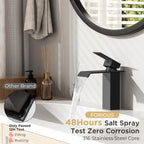 FORIOUS Bathroom Faucet Matte Black Modern Waterfall Bathroom Sink Faucet 1 or 3 Hole Single Handle with Deck Plate and Drain, Suitable for Vanity Rv Camper Commerical