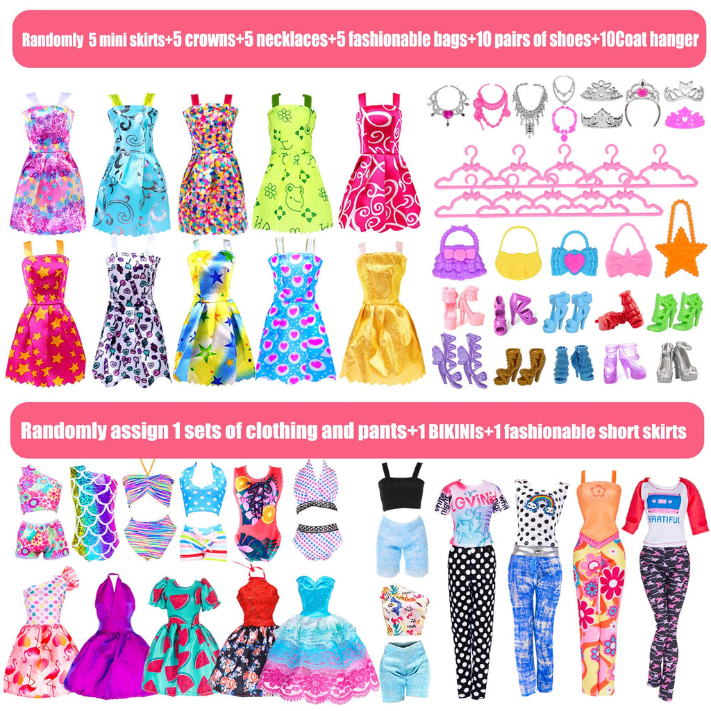 iBayda 11.5-Inch Fashion Doll with Closet Clothes Accessories Set - Includes Princess Gown, Long Dresses, Outfits, Shoes, Handbags, Mirror, Pet Dog & More (Doll Included)