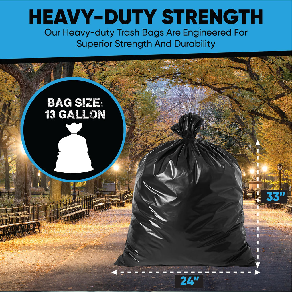Black 13 Gallon Trash Bags – Bulk 1020 Count – Tall Kitchen Garbage Bags – 13 Gal Unscented Plastic Can Liners for Bathroom, Office, Janitorial, Commercial, Industrial, Municipal – Drawstring-Free