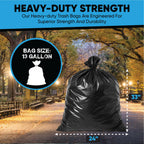Black 13 Gallon Trash Bags – Bulk 1020 Count – Tall Kitchen Garbage Bags – 13 Gal Unscented Plastic Can Liners for Bathroom, Office, Janitorial, Commercial, Industrial, Municipal – Drawstring-Free