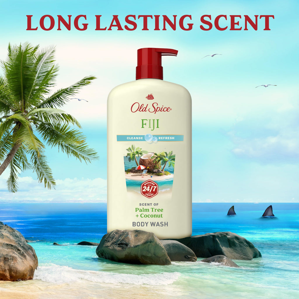 Old Spice Cleansing Body Wash for Men, 24/7 Shower Fresh with Lasting Scent, Cleanse & Refresh, Gentle on Skin, Vitamin B3, Fiji with Palm Tree + Coconut Scent, 30 oz (Pack of 4)