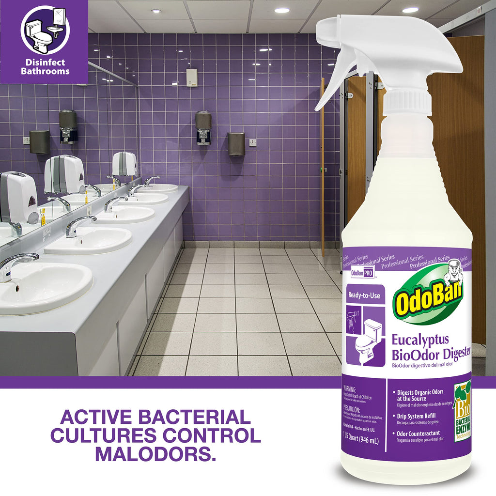 OdoBan Professional Cleaning Ready-to-Use BioOdor Digester Harsh Aroma Counteractant, Made in the USA, Eucalyptus Scent, 32 Ounce Spray