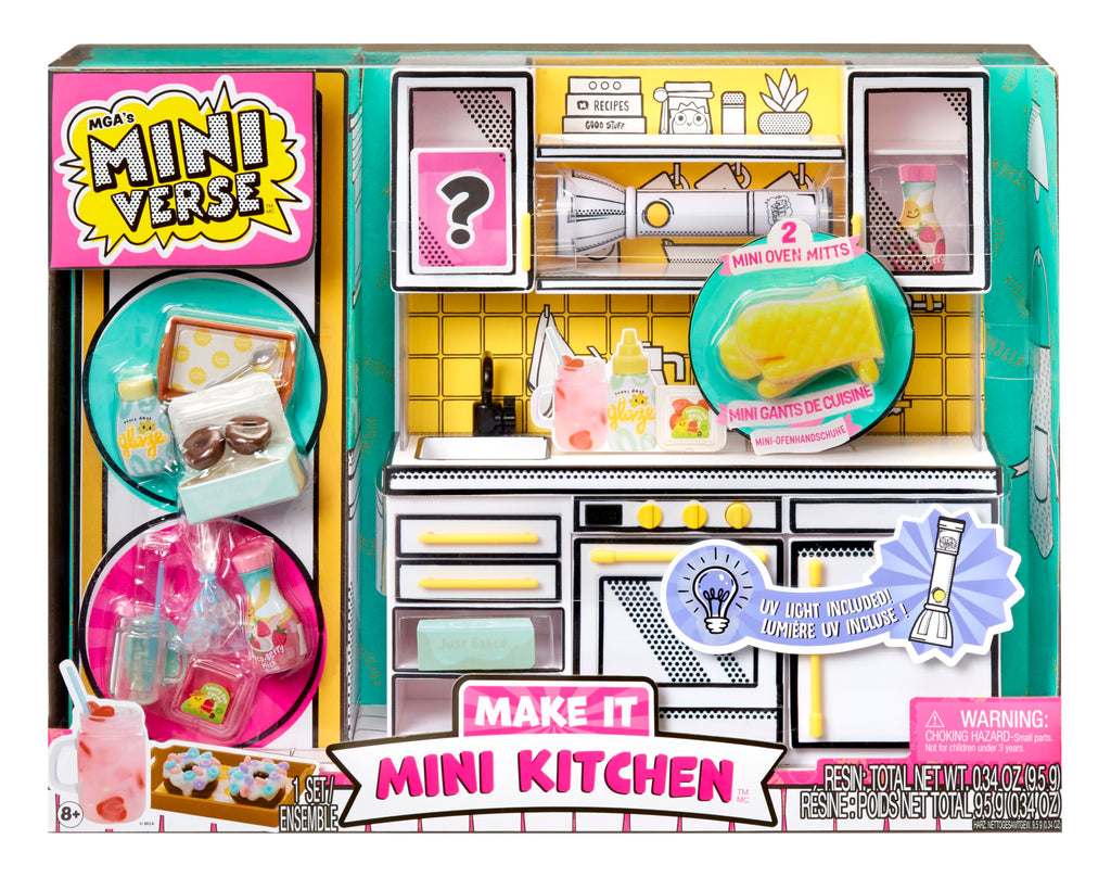 MGA's Miniverse Make It Mini Kitchen, Kitchen Playset, w/UV Light, Collectibles, DIY, Resin Play, Exclusive, Mystery Recipe, Mini Oven Mitts, NOT Edible, 8+