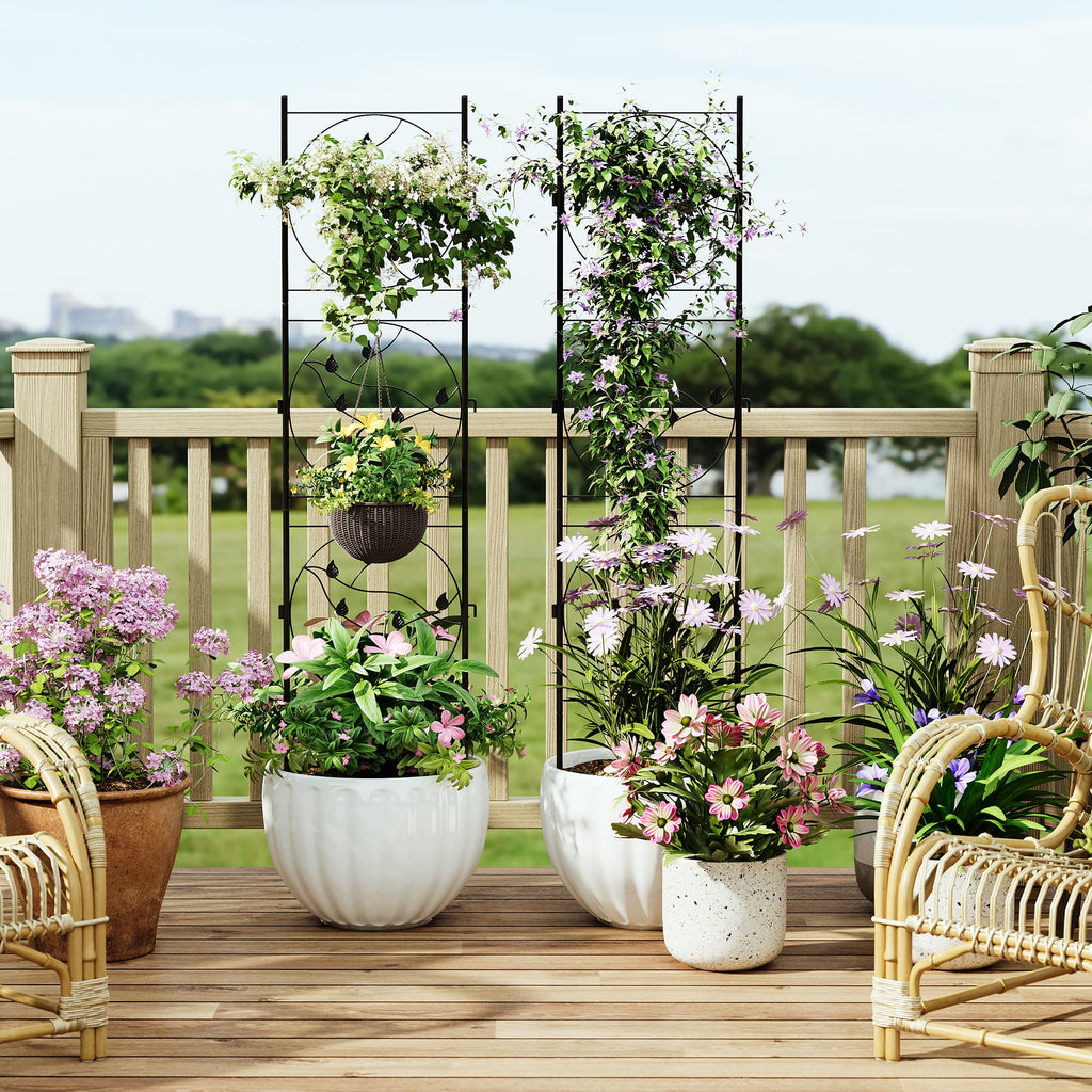 Garvee 21"x72" Metal Garden Trellis Panel (2-Pack), Black Rustproof Fence & Plant Support for Climbing Roses, Vines, Vegetables, Indoor/Outdoor Decorative Screen