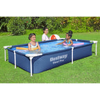Bestway Steel Pro 87 Inch x 59 Inch x 17 Inch Rectangular Metal Frame Above Ground Outdoor Backyard Swimming Pool, Blue (Pool Only)