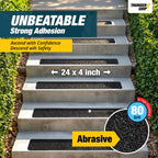 Thunder Grip Outdoor Stair Treads Non Slip 24" x 4" - 15-Pack Weather Resistant Exterior Grip Tape for Wooden Steps - Anti Skid Strips - Waterproof 80-Grit Adhesive Treads