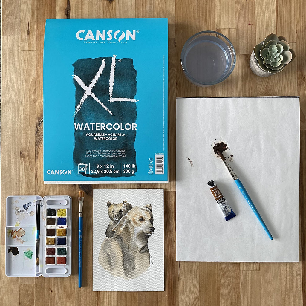 Canson XL Series Watercolor Pad, Heavyweight White Paper, Foldover Binding, 30 Sheets, 9x12 inch