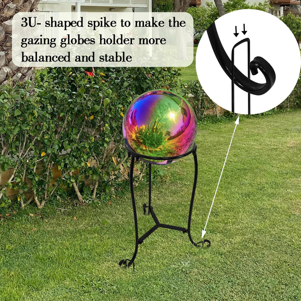 Polyjkl 16" Tall Gazing Ball Stand for 10-12 inch Balls, Black Metal Gazing Globe Display Holder Stands for Outdoor Garden Clearance, 9" L x 9" W x 16" H