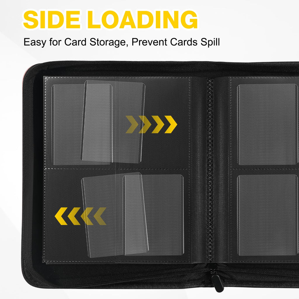 Toploader Binder, Holds 160 Toploaders, 100 Toploaders Included, 4-Pocket PU Cover Top Loader Binder for 3" x 4" Rigid Toploaders, Ringless Double-Sided Toploader Card Binder for TCG, Sport Cards