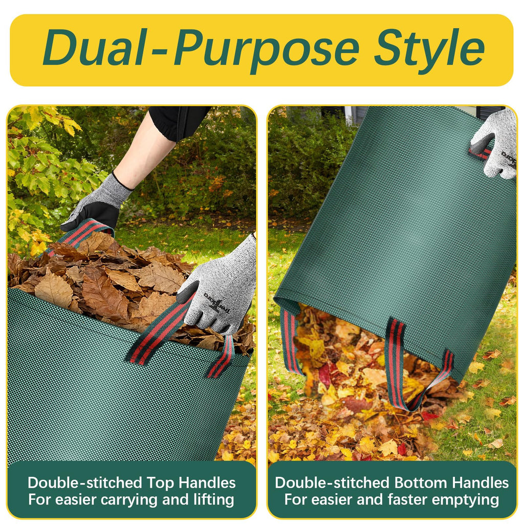 3 Pack 72 Gallon leaf collector bag lawn bags,leaf bags Heavy duty reusable,Gardening gloves included,Suitable for camping, yards, and recycling; can Cleaning debris, leaves, grass clippings