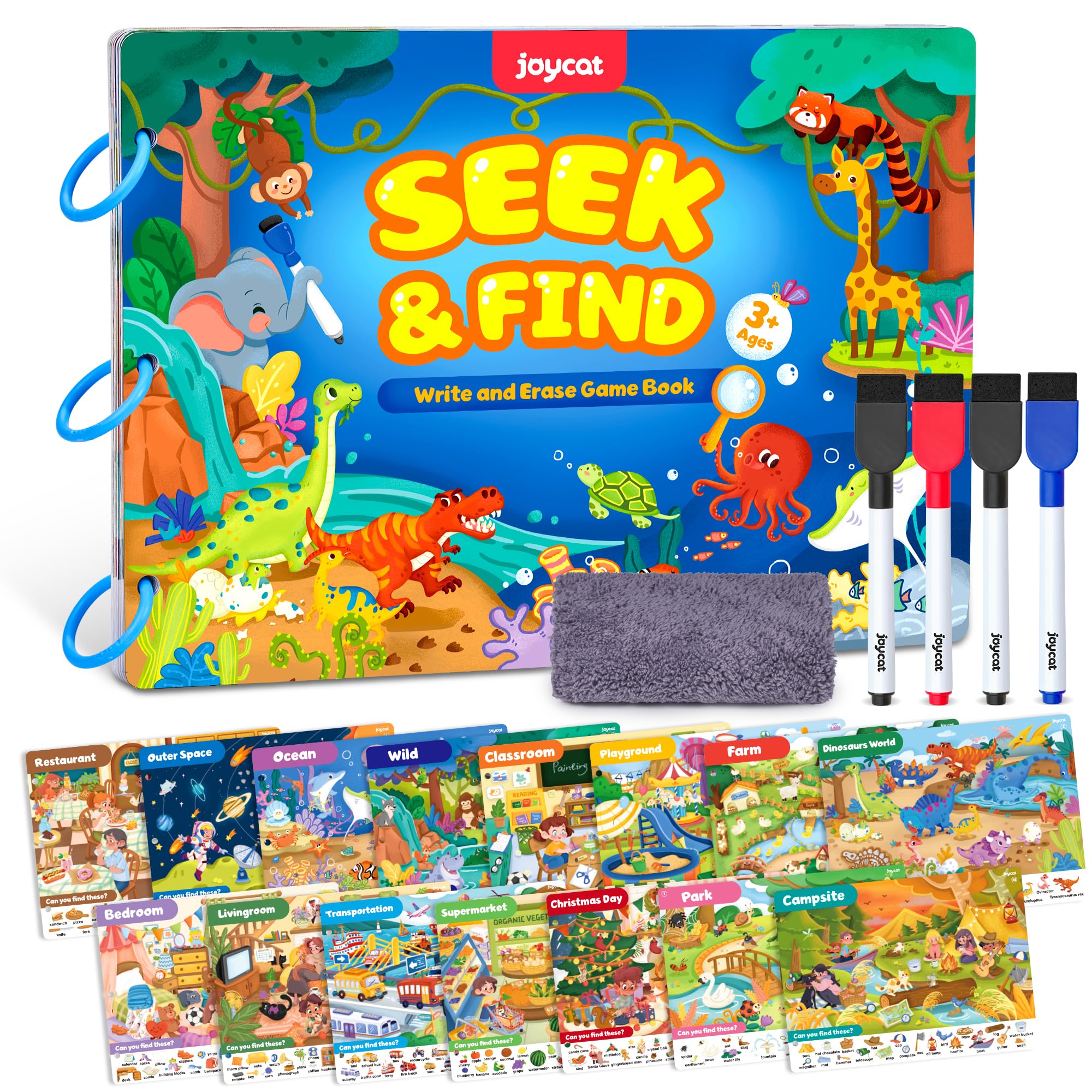 JoyCat Seek & Find Game Books - Preschool Learning Activity for Toddlers & Kids Ages 3-5, Travel Activities Toys for Road Trip Car Airplane, Busy Book, Birthday Gifts for Girls and Boys Ages 4-8