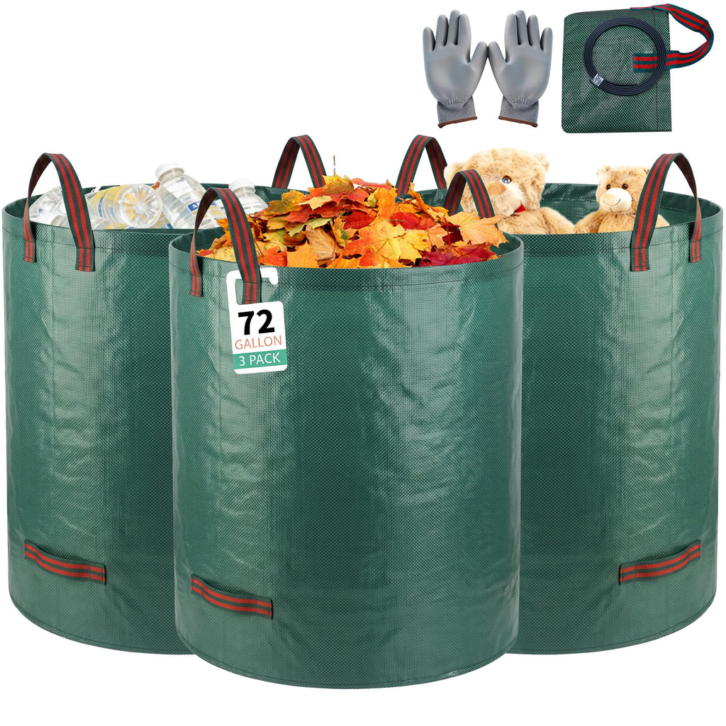 Maziloxe 3Pack 72Gal Tear-Resistant Reusable Yard Waste Bags with Gloves