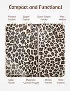 Server Book for Waitress with Zipper Pocket, Magnetic Pocket, Leopard