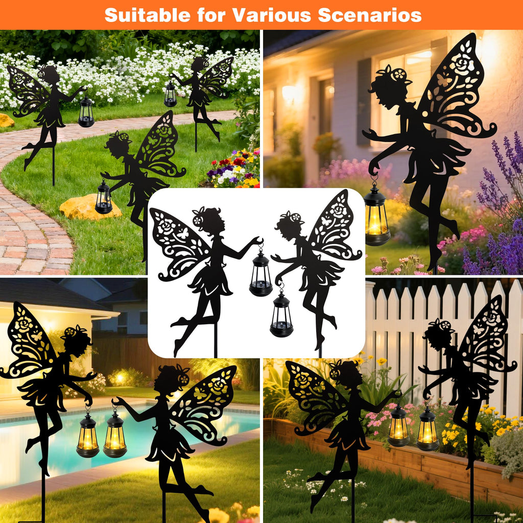 2 Pack Solar Fairy Garden Statues Outdoor Decor, Mother's Day Gift Ideas for Gardening Mom Grandma Birthday, Metal Fairy Figurine Light Stake Housewarming Ornament for Patio Lawn Yard Pathway