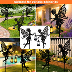 2 Pack Solar Fairy Garden Statues Outdoor Decor, Mother's Day Gift Ideas for Gardening Mom Grandma Birthday, Metal Fairy Figurine Light Stake Housewarming Ornament for Patio Lawn Yard Pathway