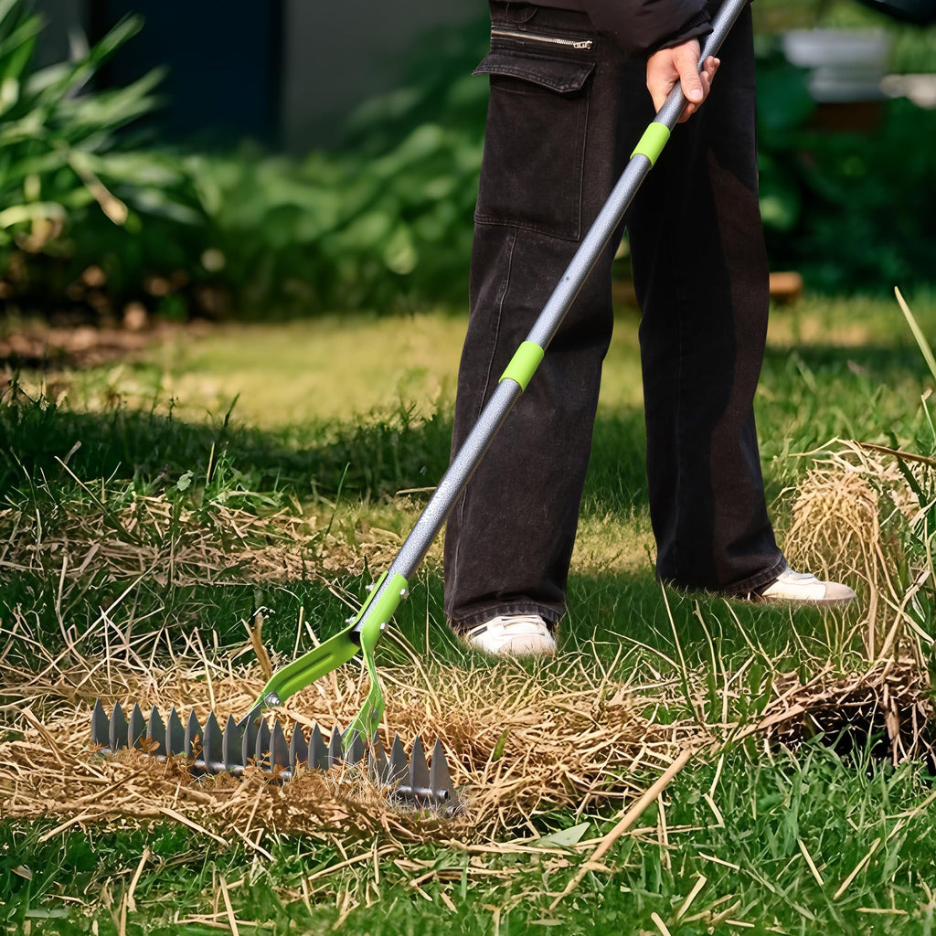 WORKPRO Thatch Rake, 15-Inch Thatching Rake with Telescoping 5FT Handle