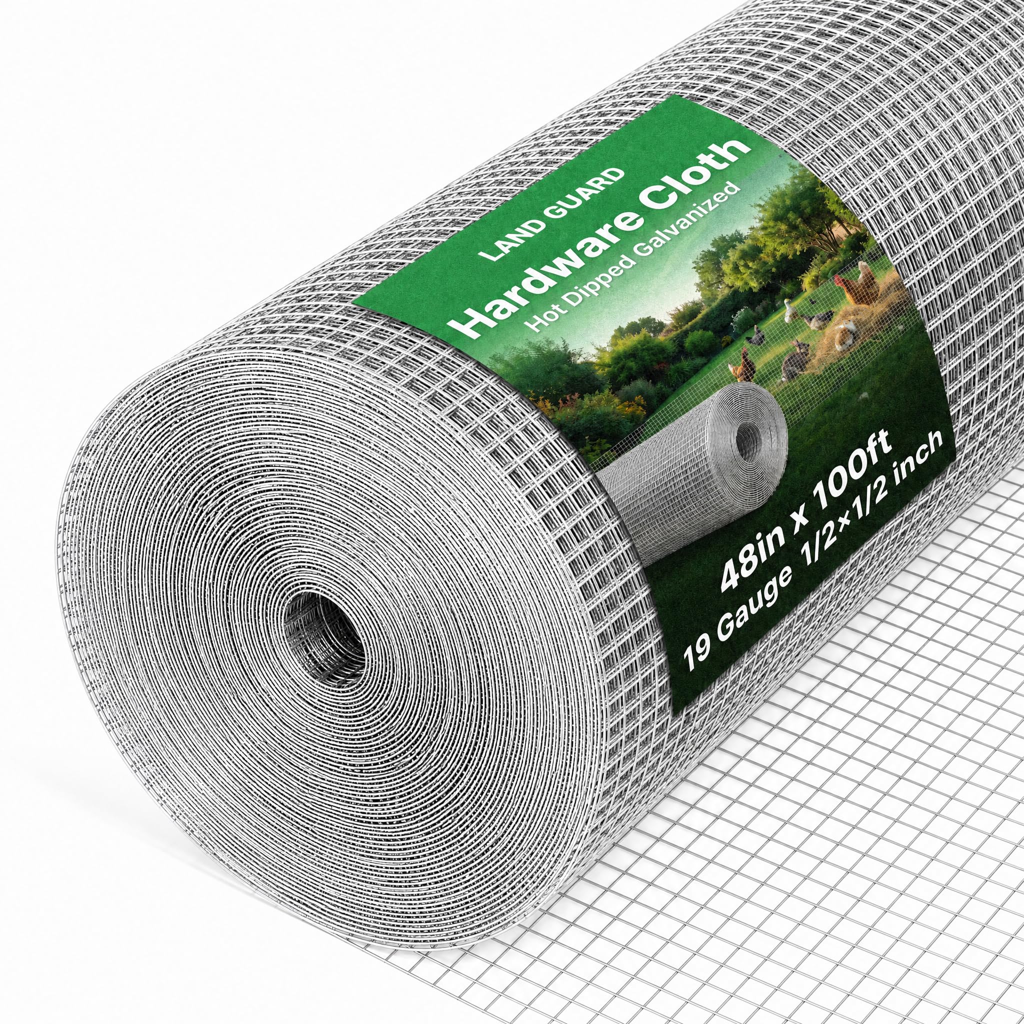 Land guard 19 Gauge Hardware Cloth, 1/2 inch 48inch×100ft Chicken Wire Fence, Galvanized Welded Cage Wire Mesh Roll Supports Poultry Netting Cage Fence………