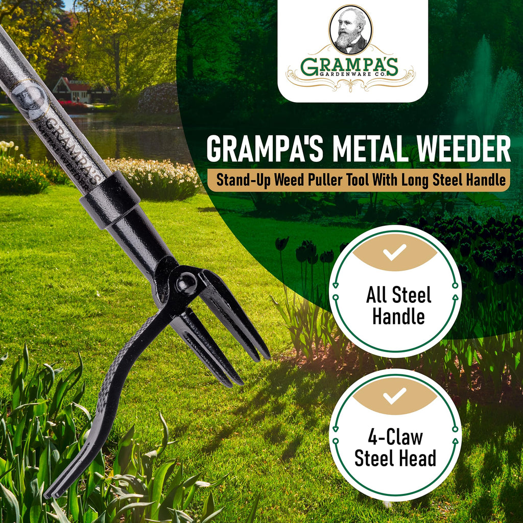 Grampa's Weeder Stand Up Weed Puller Tool with Heavy-Duty Steel Long Handle