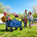 BEAU JARDIN Folding Push & Pull Beach Wagon 500 lbs Collapsible Foldable Wagons with Push Handle All Terrain Wheels Grocery Utility Camping Skiing Ice Fishing Sports Garden Wagon Cart Blue