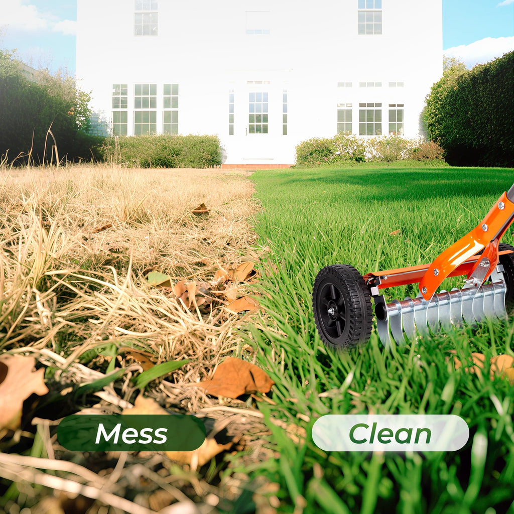 Walensee Manual Lawn Dethatcher Rake with Wheels, Adjustable Handle