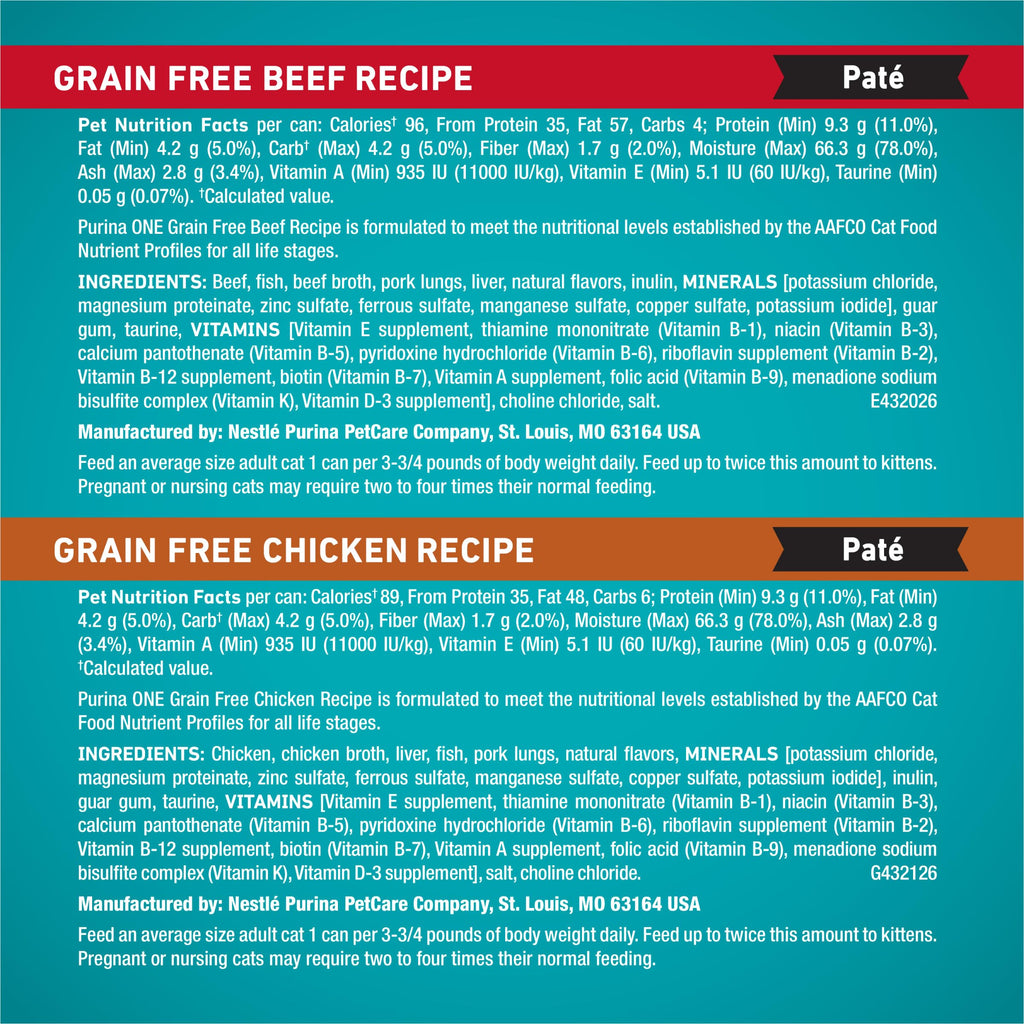 Purina ONE Grain Free Wet Cat Food Variety Pack, 24 Pack 3 oz Cans