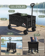 MEUIS Collapsible Wagon Cart with Wheels - 250LBS Heavy Duty Folding Wagon for Groceries Shopping Outdoor Apartment Portable Foldable Utility Grocery Trolley, Black, L