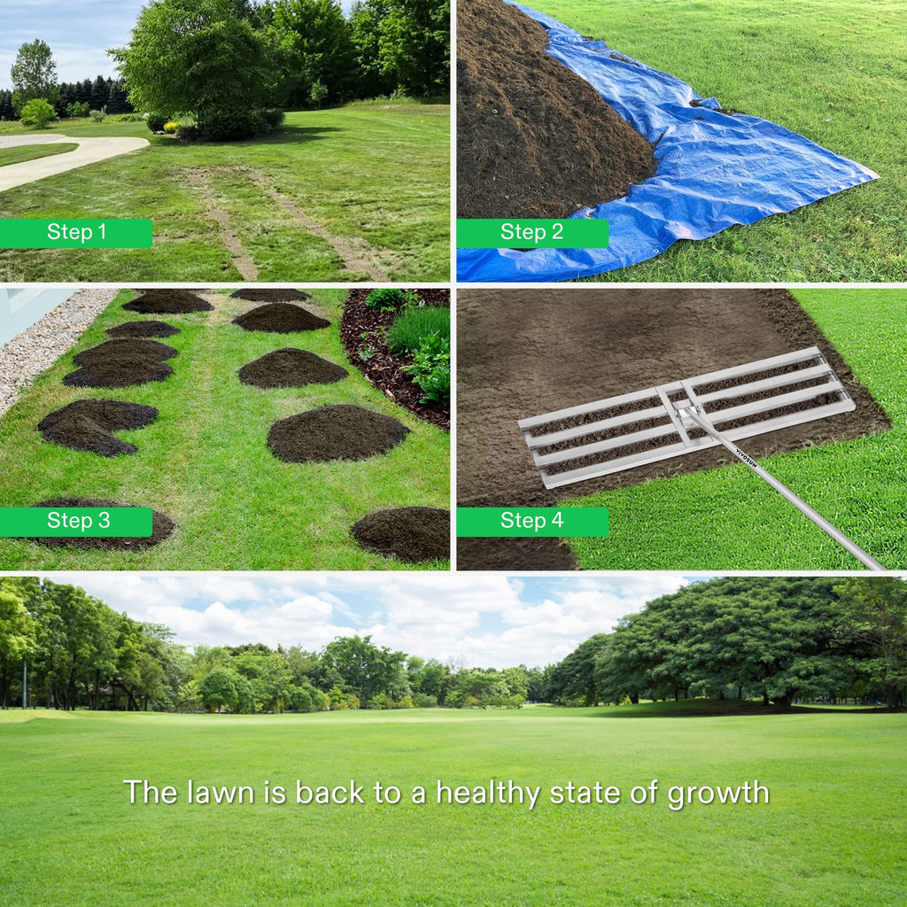 VIVOSUN 48" Lawn Leveling Rake, 48" x 10" x 78" Heavy-Duty Stainless Steel Lawn Leveler with 7FT Adjuatble Long Handle for High Effect, Metal Levelawn for Smooth Soil, Rustproof Rakes for Garden Yard