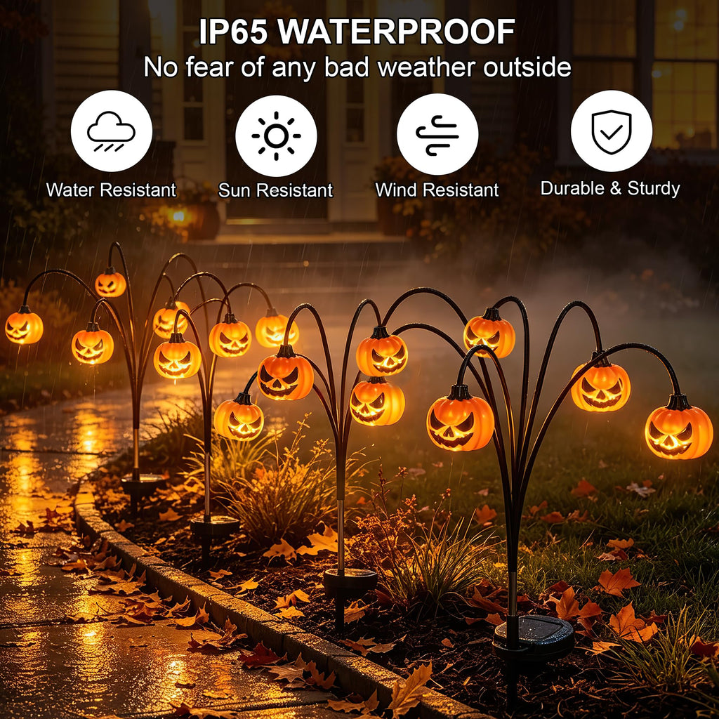 2 Pack Solar Halloween Lights Outdoor Decorations, Fall Pumpkin Lanterns