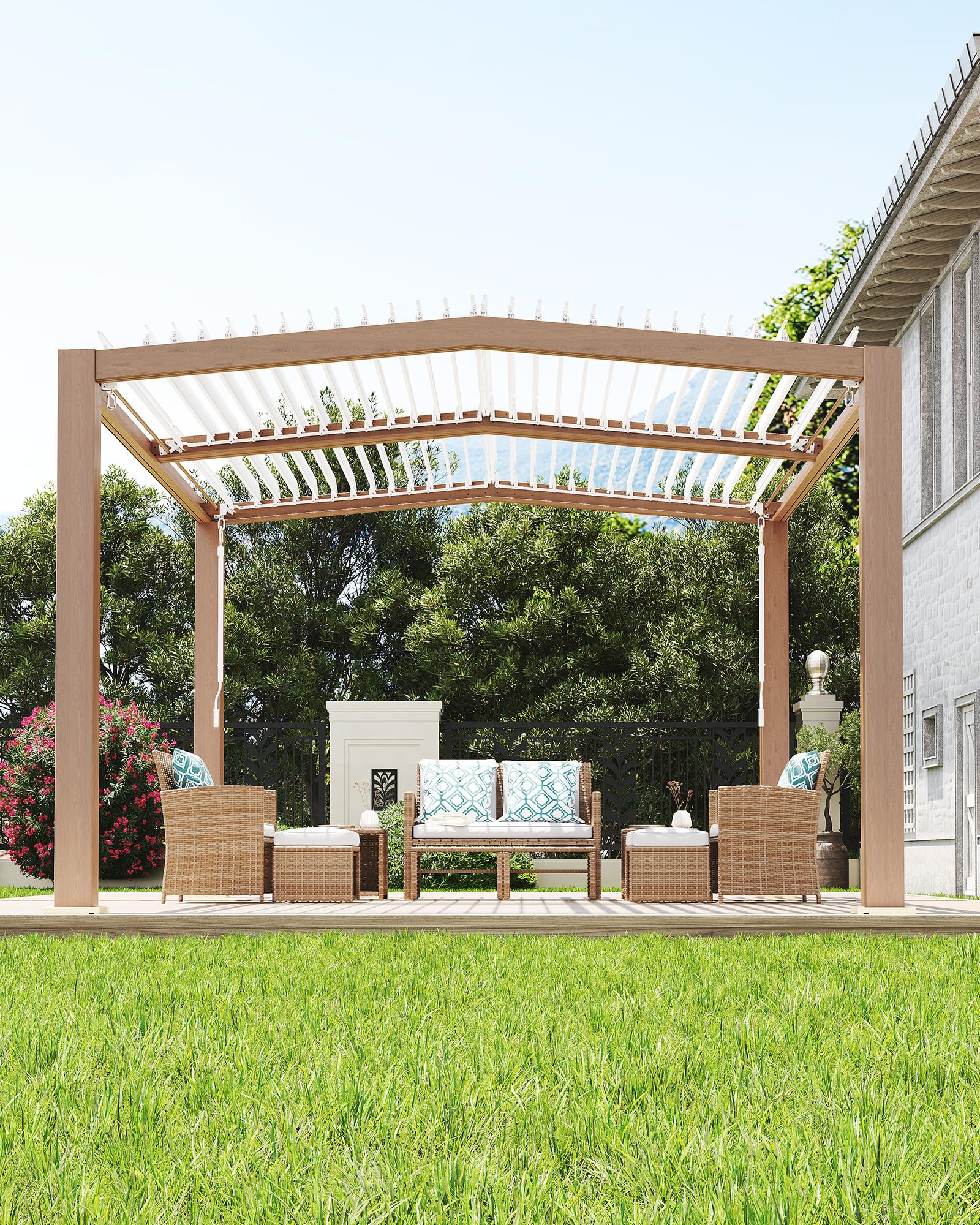 Peak Roof Louvered Pergola 11 ft x 13 ft, Outdoor Aluminum Pergola