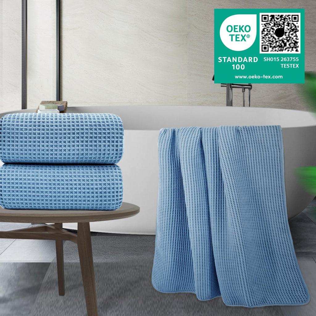 POLYTE 430 GSM Microfiber Quick Dry Lint Free Bath Sheet, 70 x 35 in, Set of 2 (Waffle Weave)
