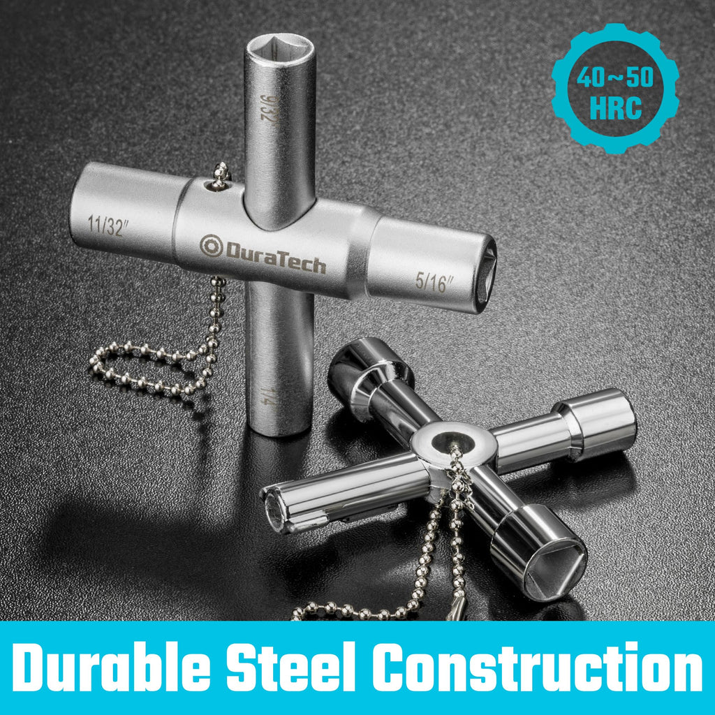 DURATECH 4 Way Sillcock Key Set, Utility Key, Multi-functional Water Key, 2-Pack, for Valve, Faucet, and Spigots