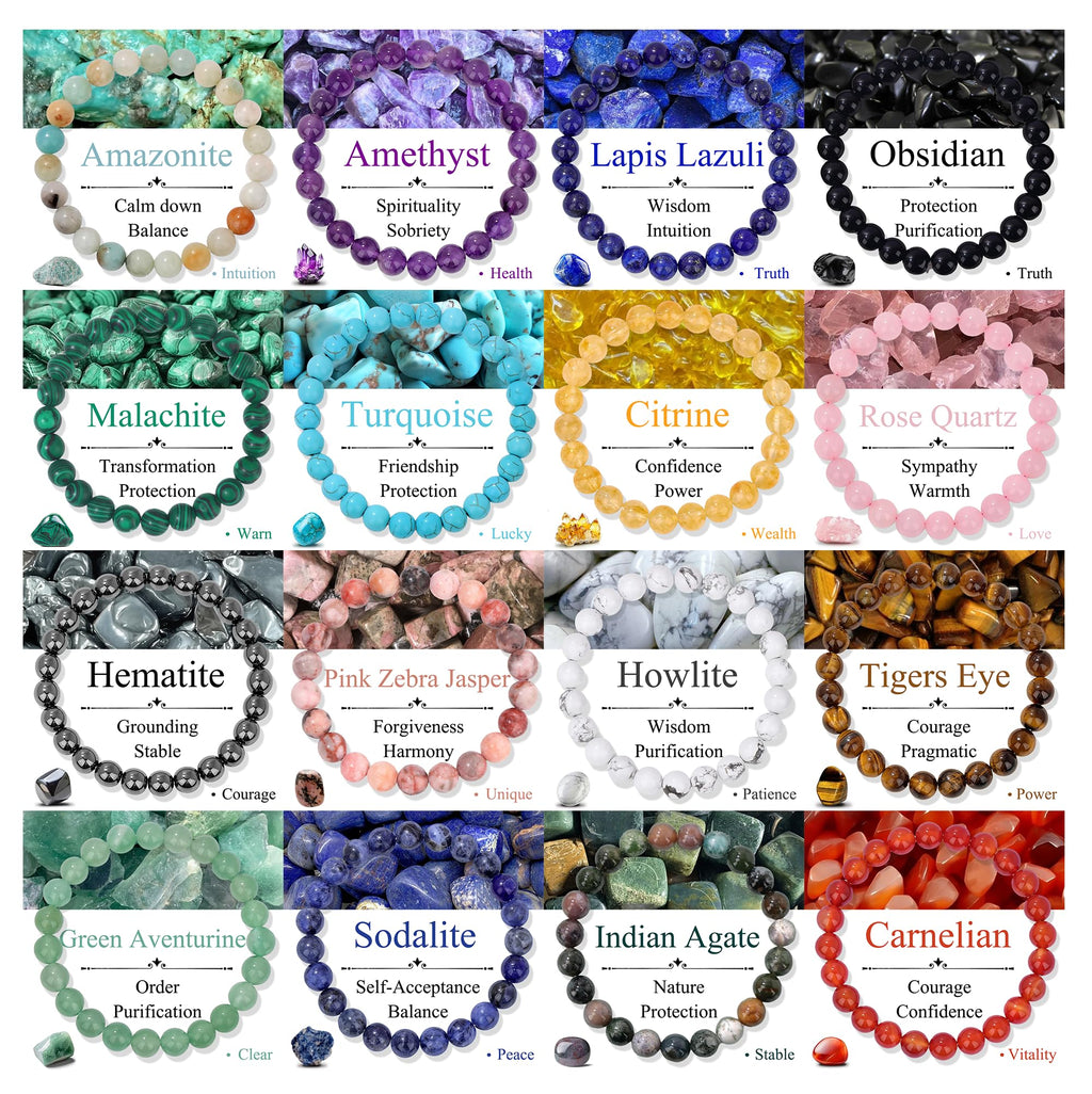 SAMOCO 16Pcs Natural Healing Crystal Bracelets for Women Men