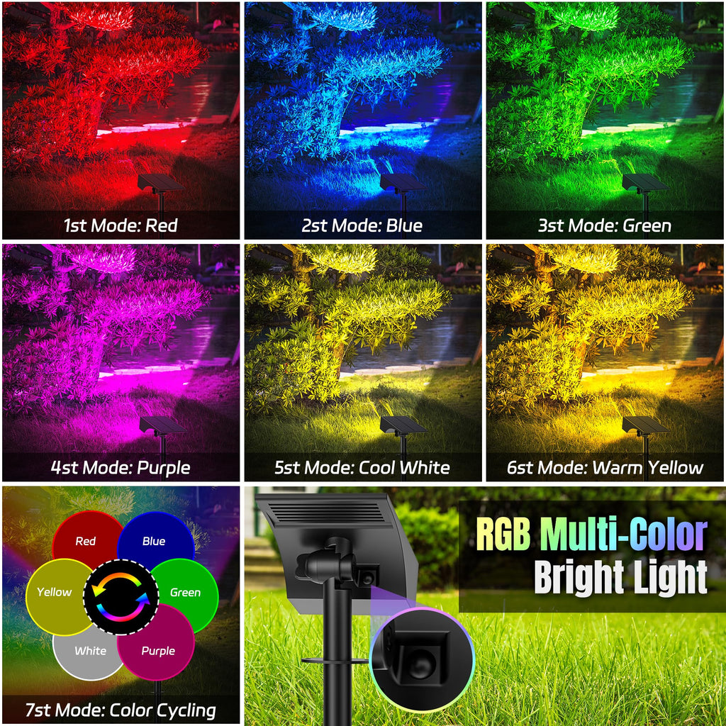 WENATY Solar Spot Lights Outdoor Color Changing, [7 Mode/2 Pack] Christmas Landscape Spotlights, Solar Lights Outdoor Waterproof,Led Powered Flood Light for Halloween Pathway Yard Garden Tree Walkway