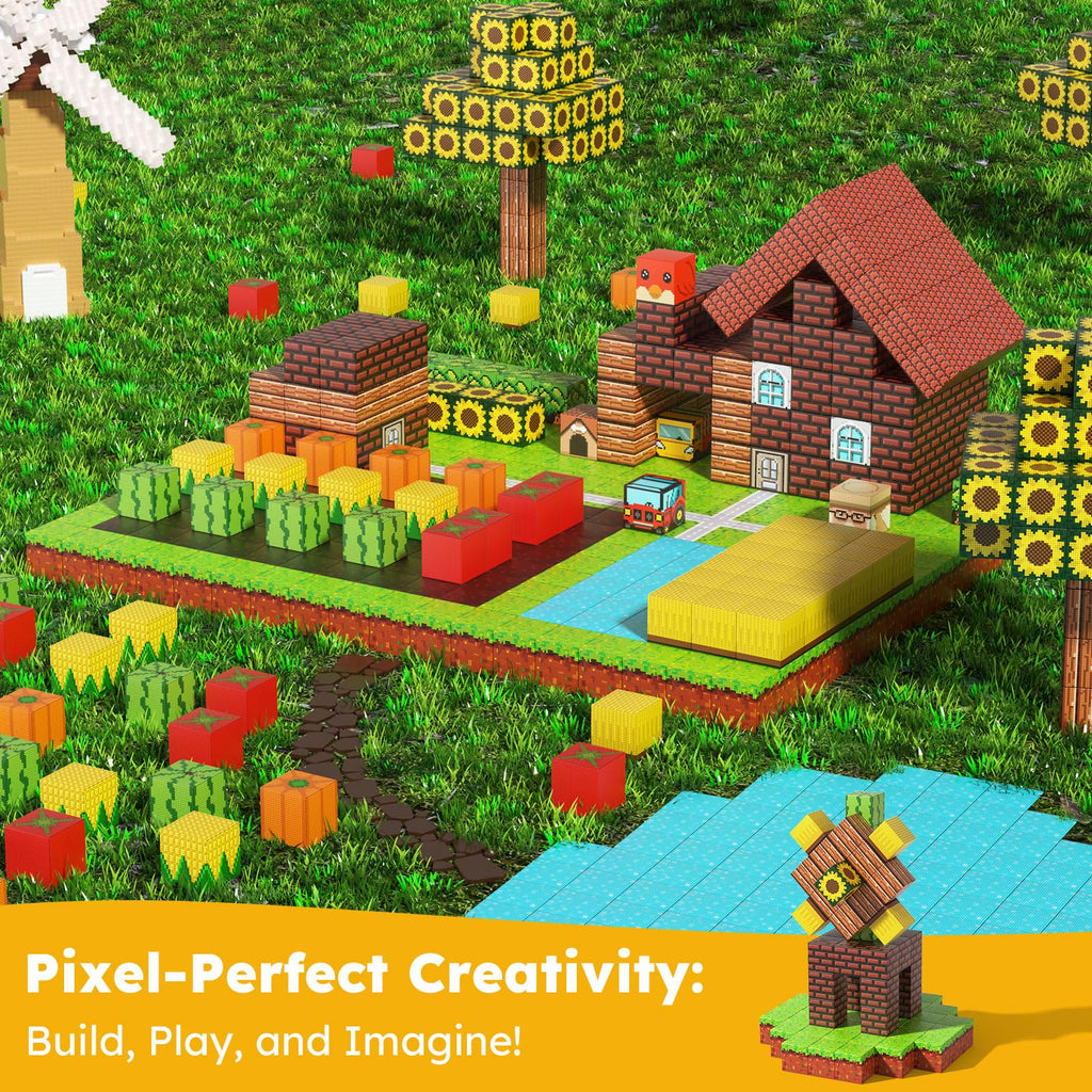 Dufvrpe Magnetic Blocks - 100PCS Idyllic Farm - 1" Creative Magnetic Building Cubes Set for Kids Ages 4-8