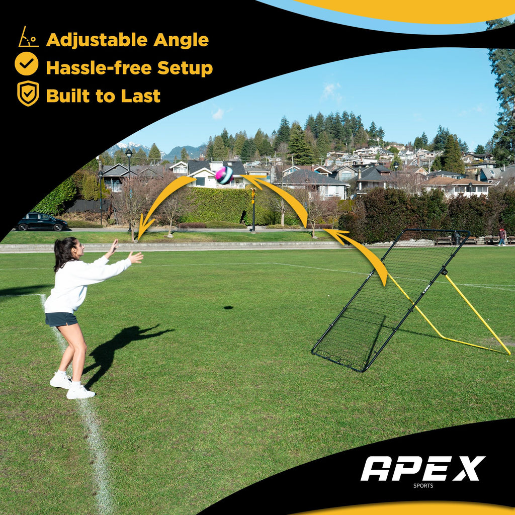 Apex Sports Adjustable Volleyball Rebounder Net 7x4 ft ��� Bounce Back Training Equipment with Angle Customization for Practicing Volleying, Bumping, Spiking ��� Durable & Portable with Travel Bag